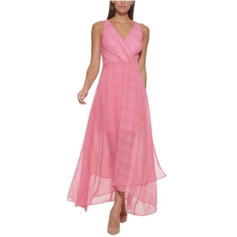 Tommy Hilfiger Sleeveless Pink Plaid Maxi Dress Balletcore Fairycore Lightweight